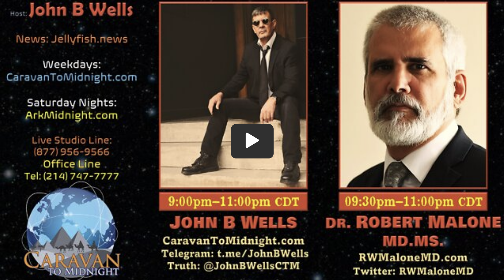 Screen shot of thumbnail for Caravan to Midnight video interview with Dr. Robert Malone and John B Wells