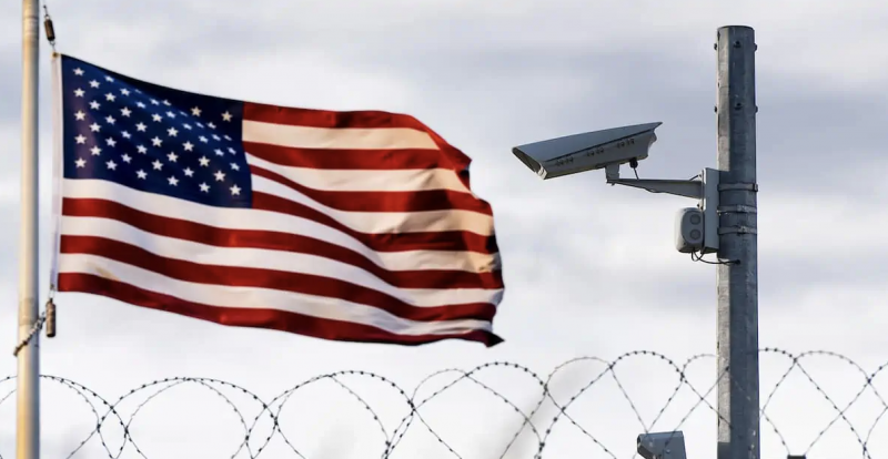 Image of American Flag and Security Cameras