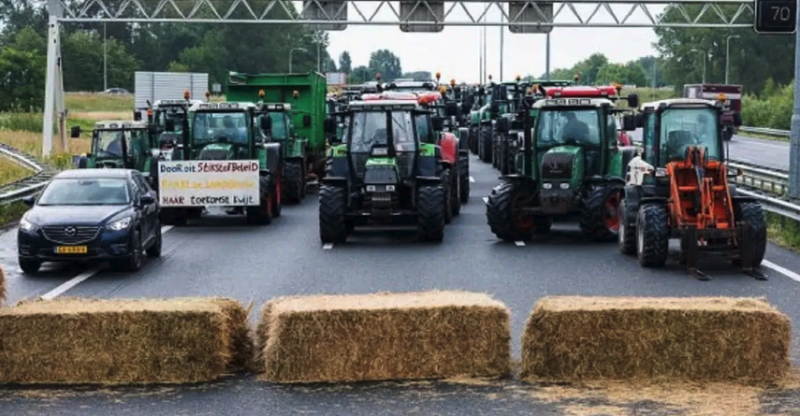 Screen shot of Dutch Farmers blocking road from article in America Out Loud