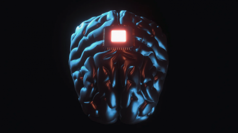 Depiction of a computer chip on a brain