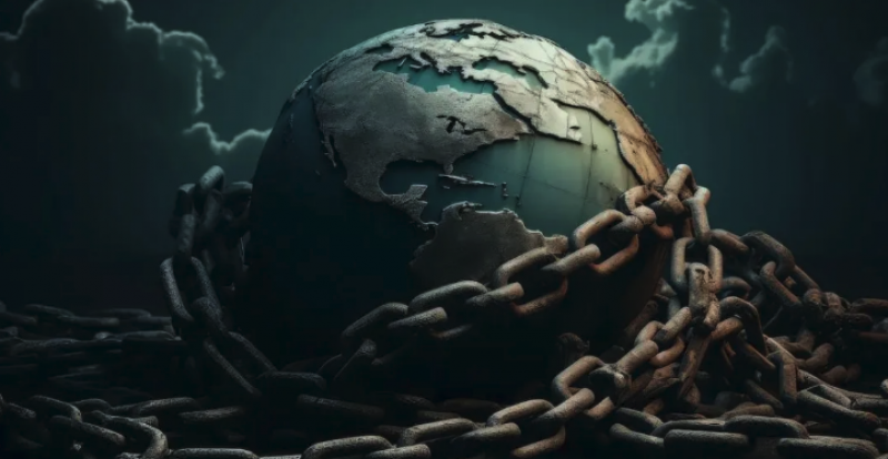 Globe wrapped in chains