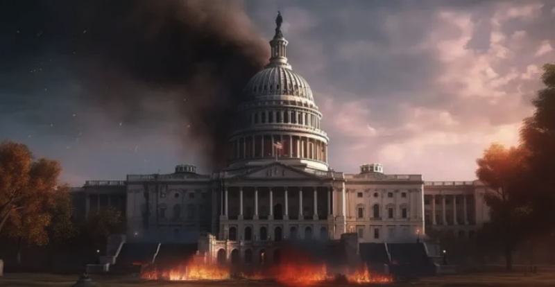 Image of Depiction of white house burning