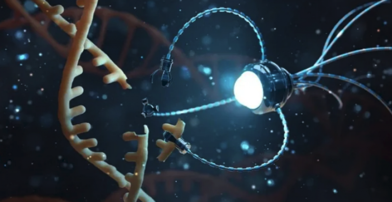 Depiction of nano-bot editing DNA
