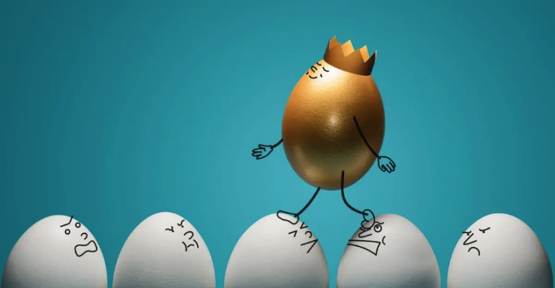 Image depicting a king egg walking on top of his subject eggs