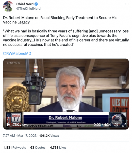 Dr. Malone on Fauci's cognitive bias towards the vaccine industry